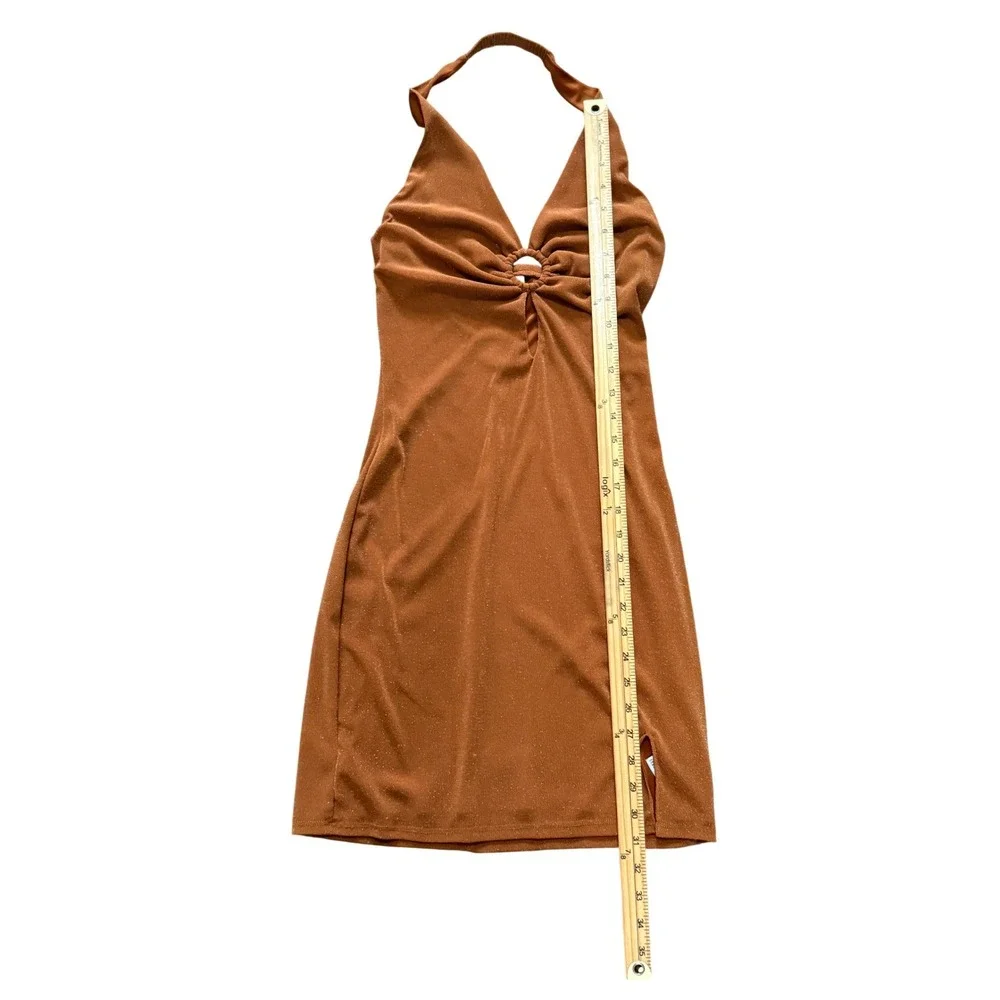 Wild‎ Fable Rust Color Shimmer O-Ring Halter Mini Bodycon Dress Small